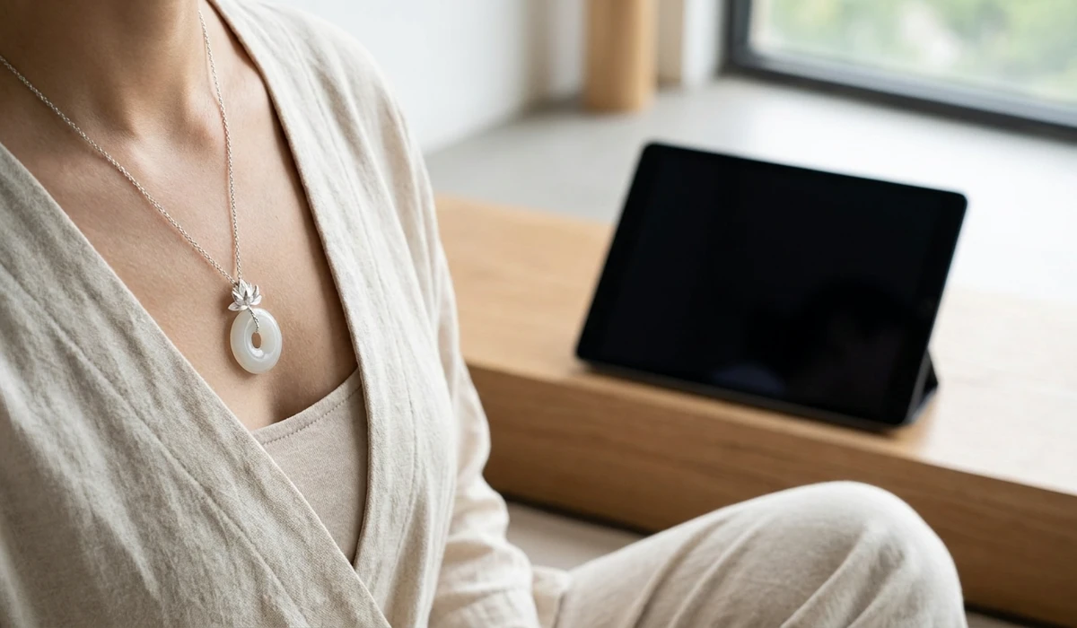 Understanding the White Lotus Flower: Symbolism and the Path to Purity 5 - Buddha Bodhis A minimalist white lotus pendant used as a mindfulness anchor and spiritual jewelry to combat digital burnout and promote mental health.