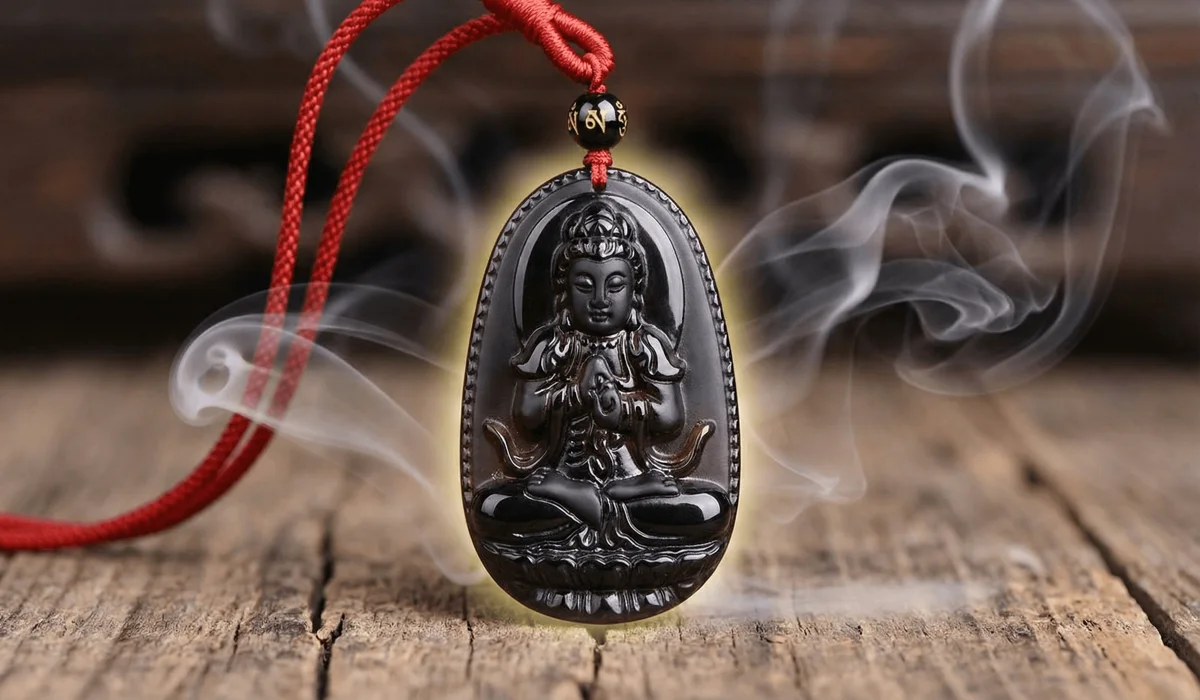 The 12 Chinese Zodiac Signs: A Guide to Personality Traits and Compatibility 2 - Buddha Bodhis Close-up of a black obsidian Guardian Buddha pendant representing spiritual protection for the Chinese Zodiac signs.