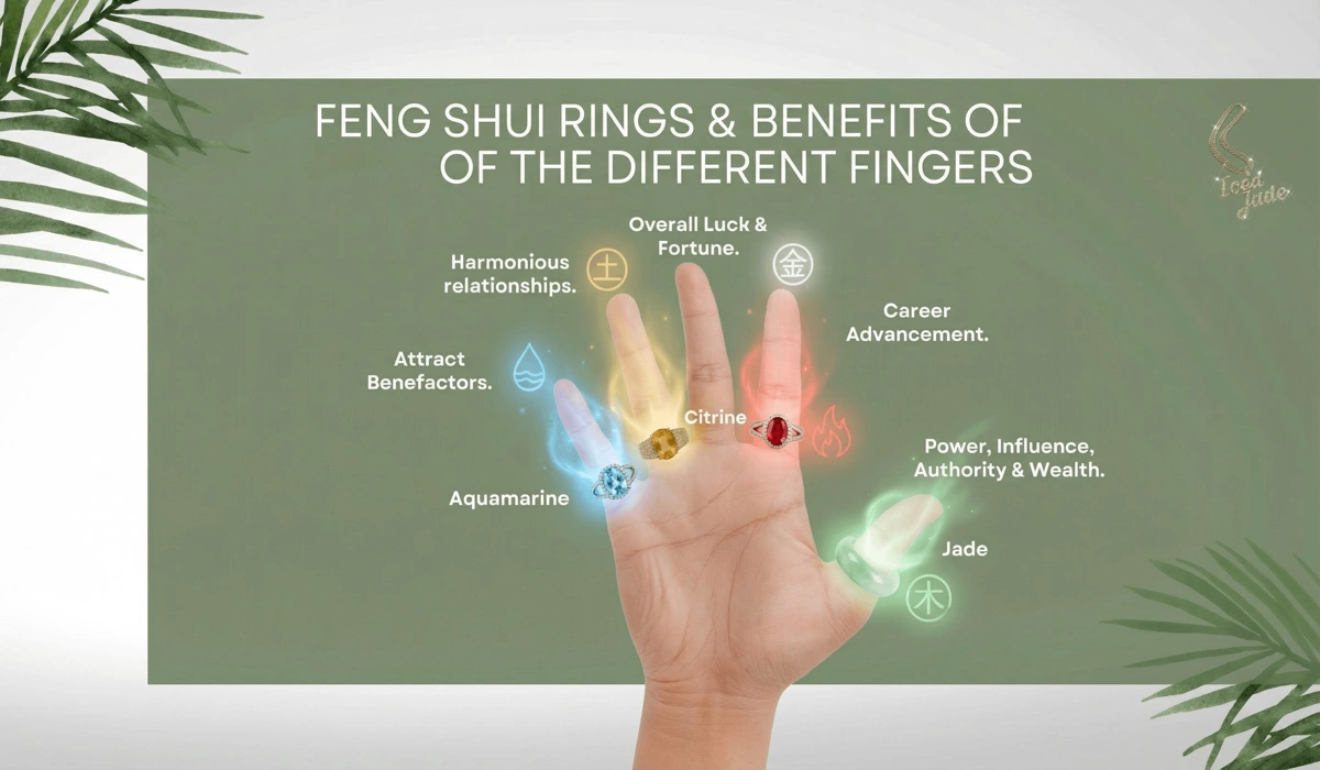 The Best Fingers to Wear a Ring for Wealth and Financial Abundance 1 - Buddha Bodhis Diagram of finger symbolism in Feng Shui showing the connection between fingers, elements, and wealth energy.