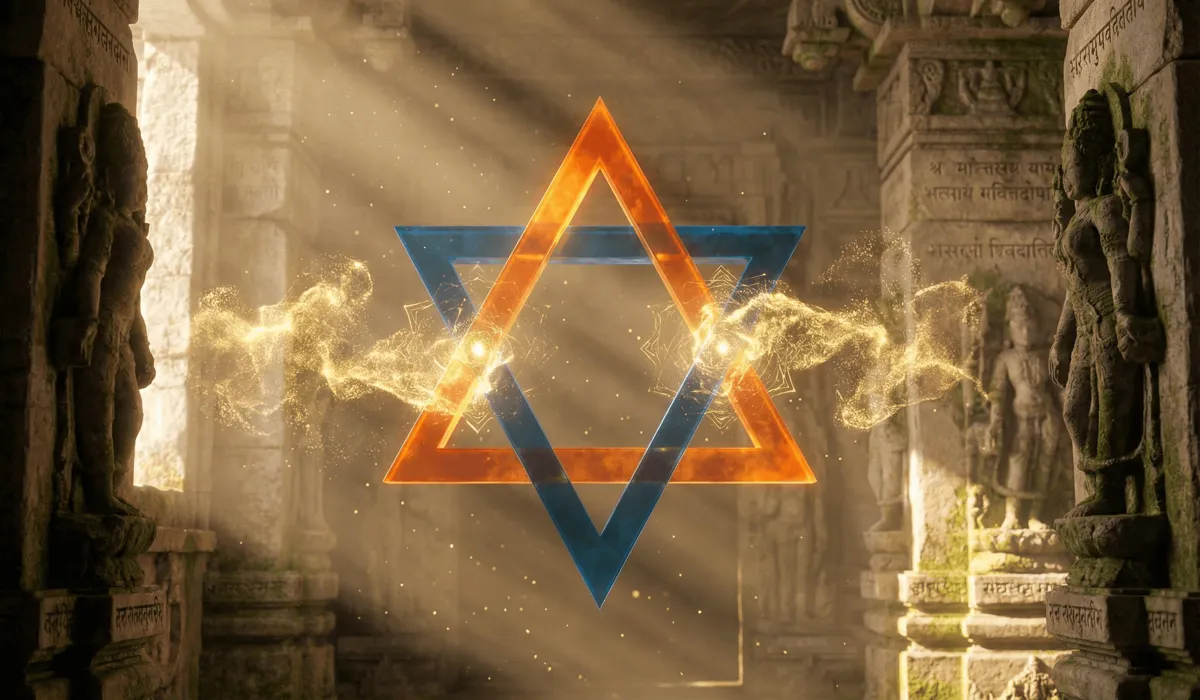 The Spiritual Meaning and Symbolism of the Six-Pointed Star - Buddha Bodhis Sacred geometry of the Shatkona Yantra representing the divine union of masculine and feminine energies in Vedic tradition.