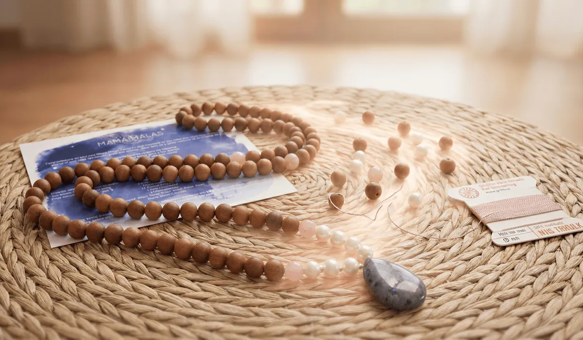 What to Do When Your Mala Beads Break: Spiritual Meaning and Next Steps 1 - Buddha Bodhis Broken mala beads scattered on a meditation mat, symbolizing spiritual breakthrough, karmic release, and the concept of impermanence.