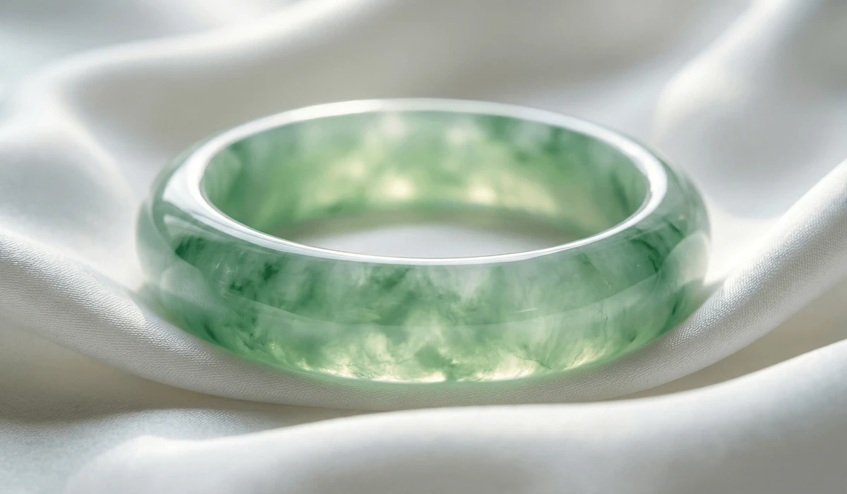 The Meaning of Jade Bracelets: A Guide to Symbolism, Serenity, and Longevity - Buddha Bodhis High-quality Grade A green jadeite bangle for women illustrating the 'Stone of Heaven' meaning and natural luster.