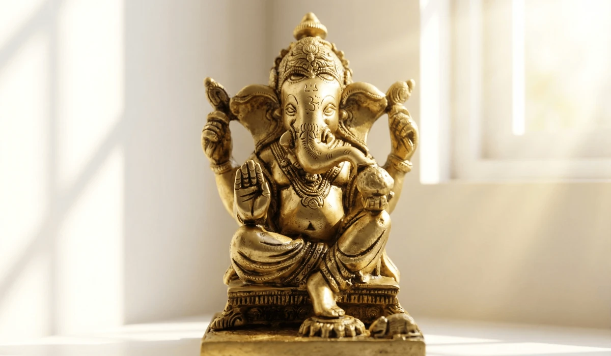 The Complete Guide to Ganesha Placement: Best Direction and Vastu Tips for Your Home Entrance 2 - Buddha Bodhis Brass Ganesha idol with a left-turned trunk placed in the Northeast direction for spiritual harmony.