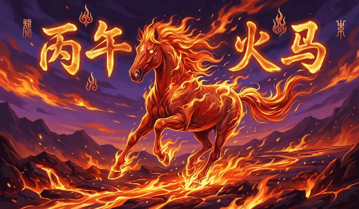 The Five Elements of the Chinese Zodiac: Personality, Compatibility, and Meanings 4 - Buddha Bodhis A conceptual illustration of the 2026 Year of the Fire Horse showing intense double fire energy and transformation.