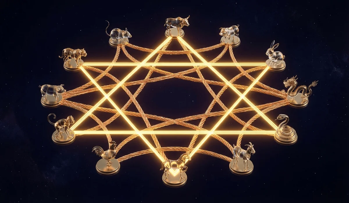 The 8 Guardian Buddhas: Discover Your Chinese Zodiac Protector and Their Meanings 2 - Buddha Bodhis A diagram of Chinese Zodiac compatibility showing the San He Triple Harmony and Liu He Secret Friend connections.