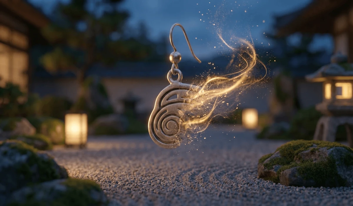 The Spiritual Significance of Losing an Earring: Messages and Hidden Meanings - Buddha Bodhis A silver earring transforming into golden energy particles, symbolizing the spiritual meaning of losing jewelry as a sign of energetic detachment.