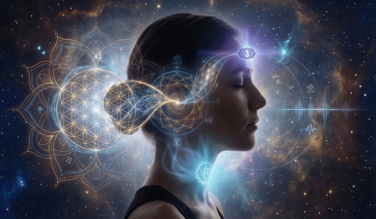 The Spiritual Significance of Losing an Earring: Messages and Hidden Meanings 1 - Buddha Bodhis Spiritual illustration showing the connection between the ear, the Throat Chakra, and the Third Eye Chakra for receiving divine truth.