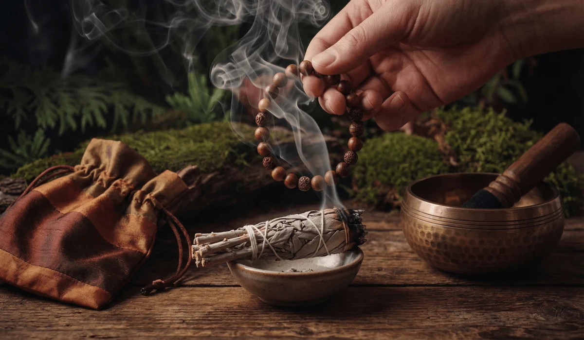 The Spiritual Significance and Healing Benefits of Wearing Agarwood Beads 4 - Buddha Bodhis Cleansing Agarwood beads with sage smoke to maintain their spiritual energy and aromatic properties.