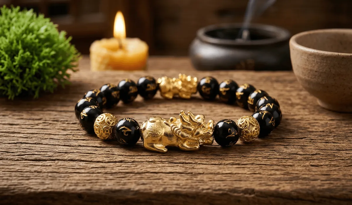 Essential Rules and Taboos for Wearing Feng Shui Bracelets - Buddha Bodhis Traditional Feng Shui Pixiu bracelet surrounded by five element symbols illustrating spiritual meaning and symbolism.