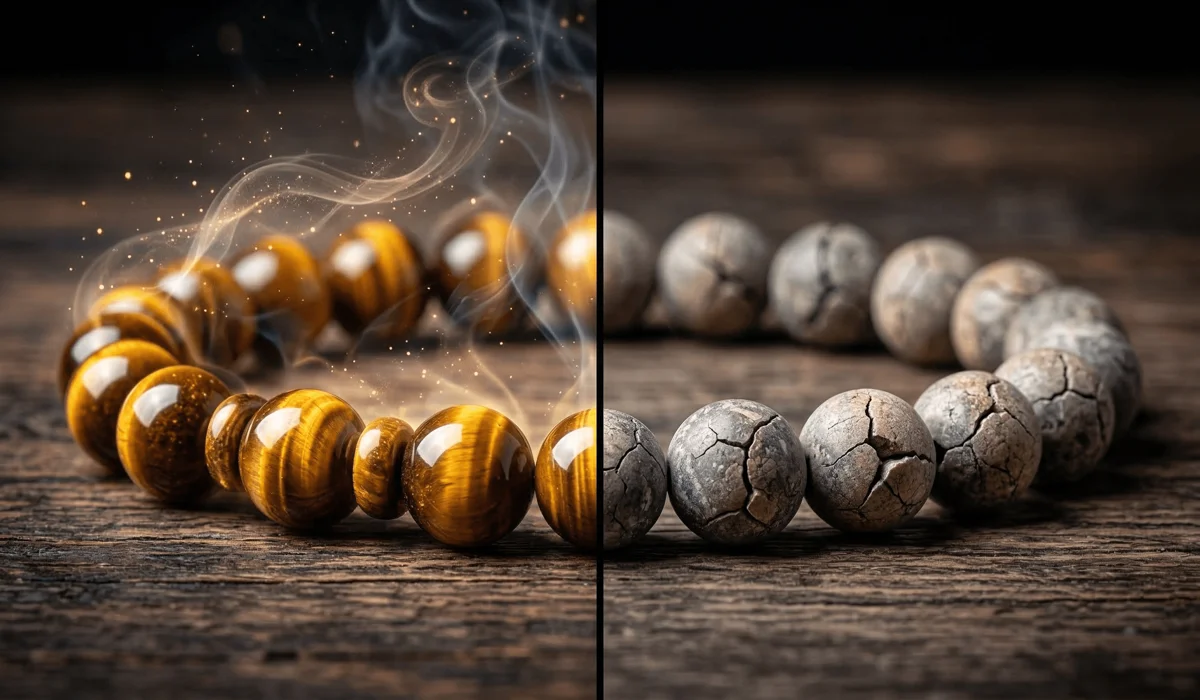 How Often Should You Replace Your Feng Shui Bracelet? Signs Your Cure Has Lost Its Power 1 - Buddha Bodhis Comparison between a new energetic feng shui bracelet and a worn-out one showing signs of energy saturation.