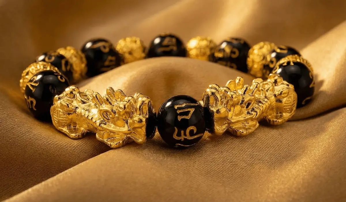 How to Properly Activate Your Pixiu Bracelet: A Step-by-Step Feng Shui Guide - Buddha Bodhis A 24K gold Pixiu bracelet with black obsidian beads, a traditional Feng Shui wealth symbol.