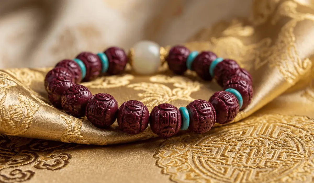 How to Use Cinnabar for Tai Sui Protection: A Practical Guide for Your Zodiac Year - Buddha Bodhis High-quality purple gold cinnabar beads with sacred carvings used for Tai Sui protection jewelry.