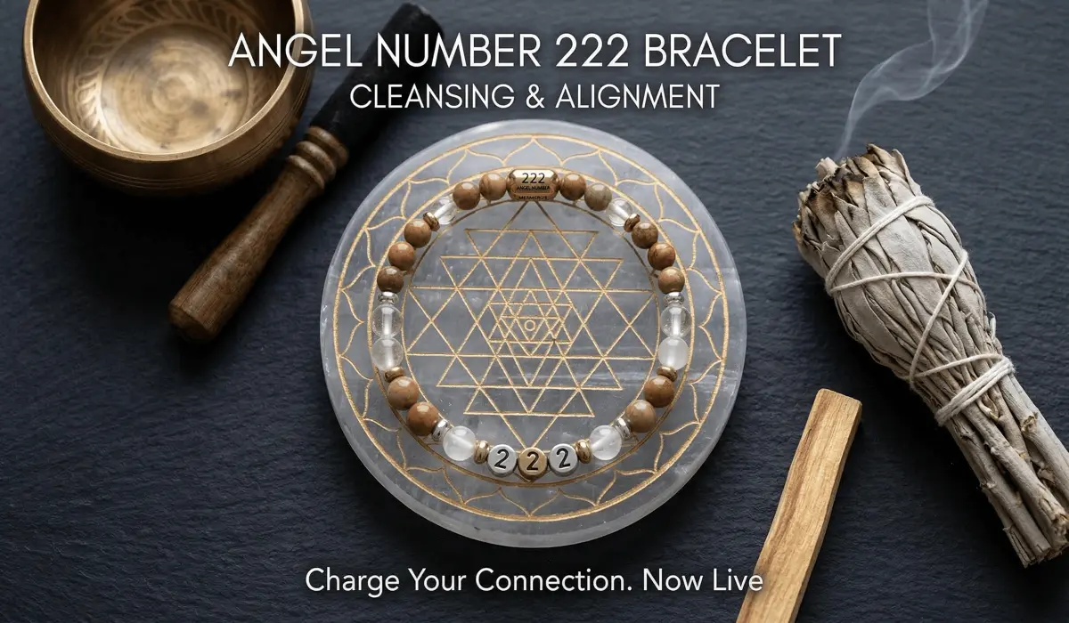 222 Angel Number Bracelet Meaning: Spiritual Alignment, Harmony, and Balance 3 - Buddha Bodhis Cleansing and charging a 222 angel number bracelet with selenite and sage for energy balance.