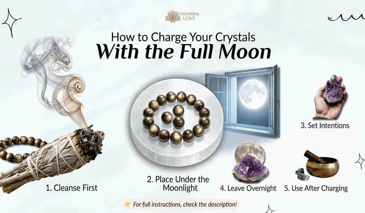 Understanding the Spiritual Meaning of a Broken Gold Sheen Obsidian Bracelet 4 - Buddha Bodhis Gold Sheen Obsidian beads being cleansed with sage smoke and charged on a Selenite plate under the full moon.