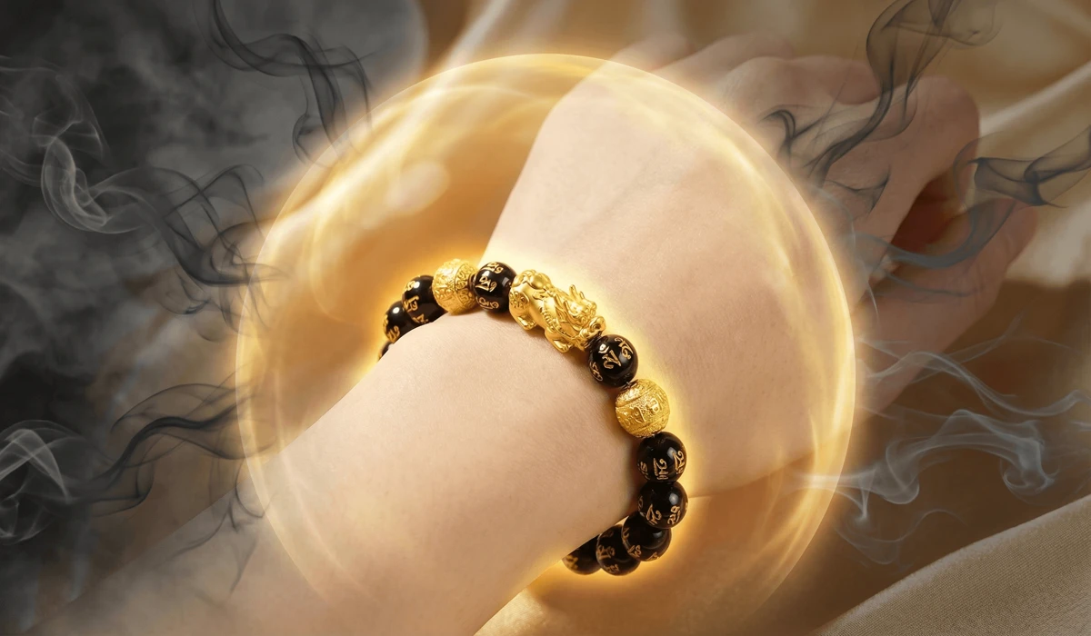 The Spiritual Meaning and Symbolism of Buddha Head Obsidian Bracelets 2 - Buddha Bodhis Symbolic representation of a Buddha head obsidian bracelet acting as a protective shield against negative energy.