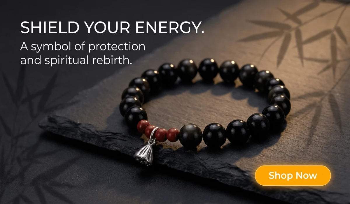 Ancient Symbols of Strength and Resilience: Timeless Icons of Inner Power 4 - Buddha Bodhis High-end Black Obsidian and Silver Lotus Bracelet for Protection and Rebirth, Zen-style spiritual jewelry for blog content