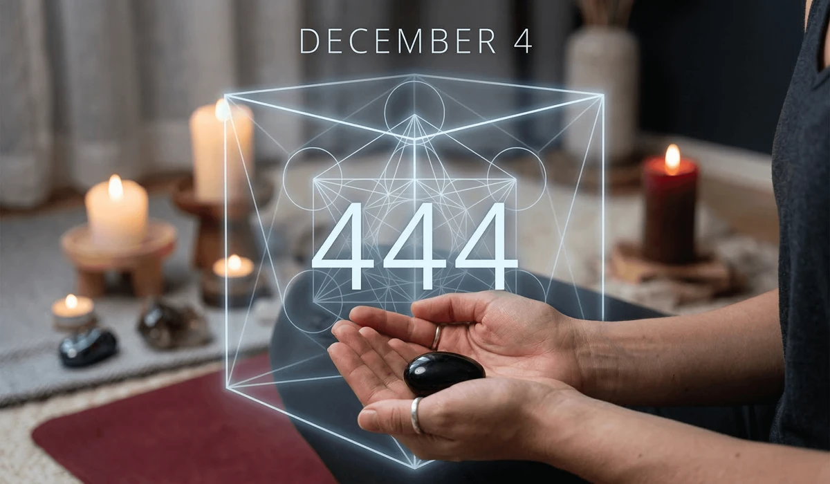How to Use Black Obsidian with Angel Number 444 for Protection and Stability 1 - Buddha Bodhis A person meditating with Black Obsidian to activate the protective energy and stability of Angel Number 444.