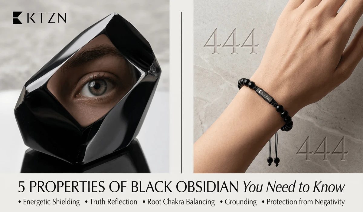 How to Use Black Obsidian with Angel Number 444 for Protection and Stability 2 - Buddha Bodhis Comparison of Black Obsidian properties and how to wear an Obsidian bracelet for 444 angelic guidance.