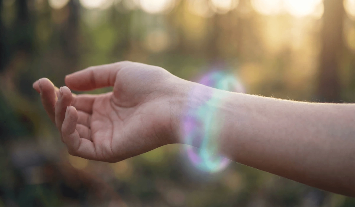 The Spiritual Meaning of Losing Your Fluorite Jewelry - Buddha Bodhis Spiritual representation of losing a fluorite bracelet, showing a glowing energy aura where the jewelry was, symbolizing energy completion.