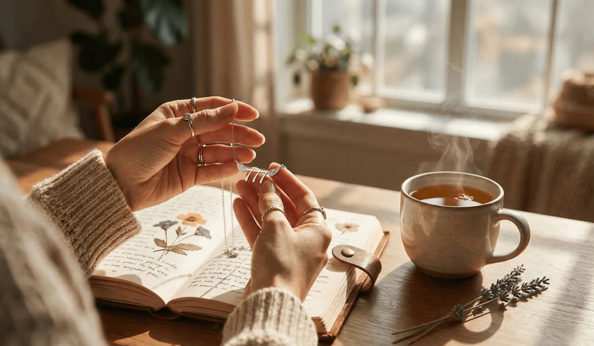 Choosing Your Angel Number Necklace: The Spiritual and Energetic Differences Between Gold and Silver 3 - Buddha Bodhis Silver angel number necklace used as a physical anchor for mindfulness and intuitive guidance during a daily personal ritual.