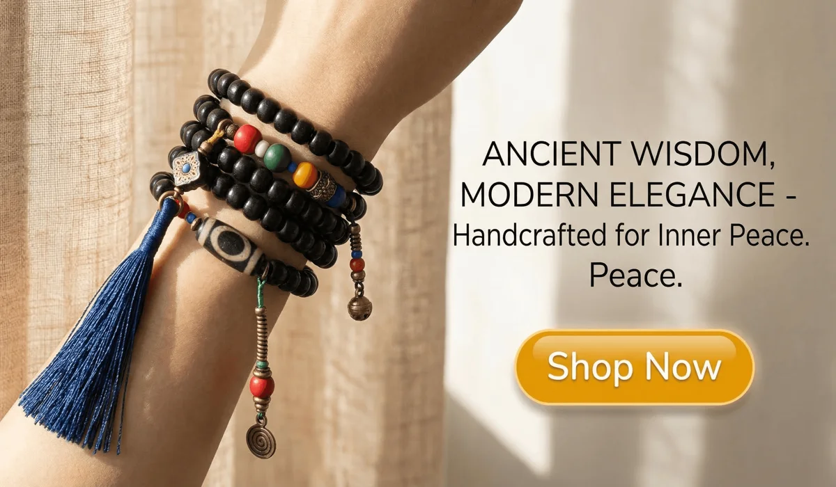Which Hand Should You Wear a Tibetan Bracelet On? Understanding the Energy of the Left and Right Wrist 3 - Buddha Bodhis Tibetan Dzi Bead Mala and Ebony Wood Tassel Bracelet on wrist - Handcrafted spiritual jewelry for mindful living