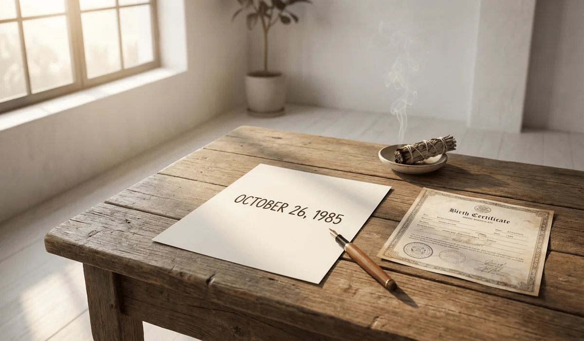 How to Calculate Your Life Path Number: A Complete Guide to Finding Your Purpose - Buddha Bodhis A peaceful setting for calculating a Life Path Number featuring a birth certificate, pen, and paper on a wooden desk with spiritual cleansing elements.