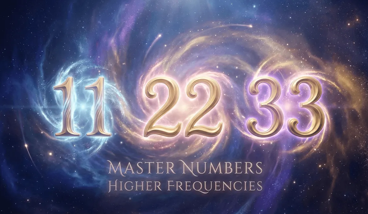 How to Calculate Your Life Path Number: A Complete Guide to Finding Your Purpose 2 - Buddha Bodhis Glowing gold Master Numbers 11, 22, and 33 floating in a cosmic nebula, highlighting their high-frequency spiritual significance.