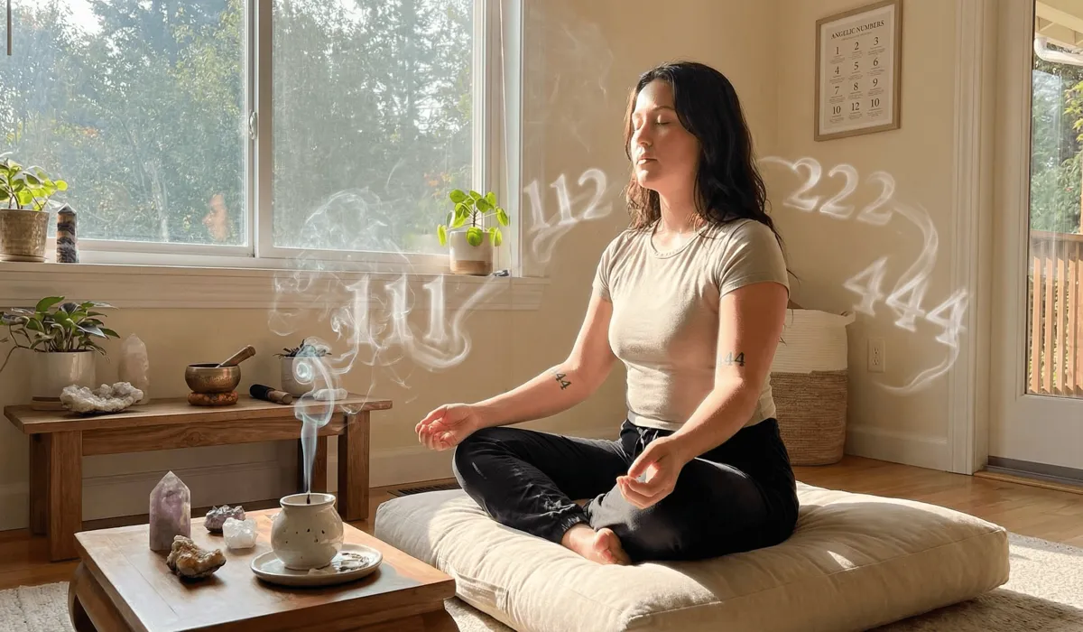 Angel Number Tattoos: A Guide to Spiritual Meanings, Design Ideas, and Placement 4 - Buddha Bodhis A person meditating with an angel number tattoo to manifest protection and spiritual stability.