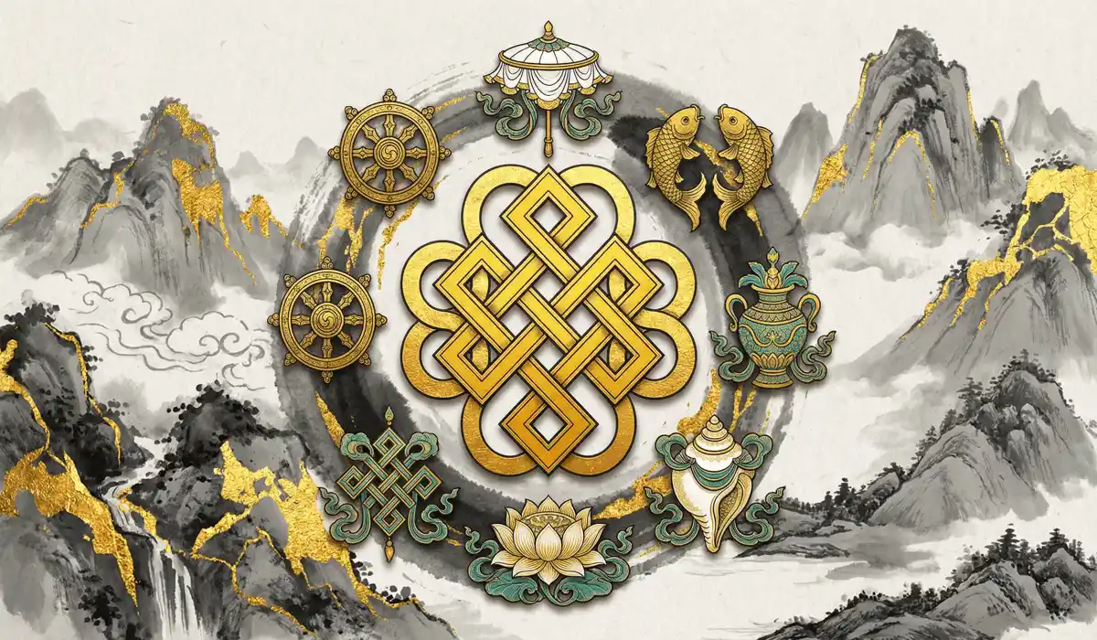 888 Angel Number Meaning: A Spiritual Guide to Abundance and Prosperity 1 - Buddha Bodhis Intricate spiritual artwork combining the number 888 with ancient Taoist symbols and the Buddhist Endless Knot to represent karmic success.
