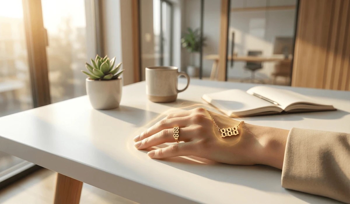 888 Angel Number Meaning: A Spiritual Guide to Abundance and Prosperity 2 - Buddha Bodhis Elegant 888 angel number jewelry worn as a spiritual talisman to maintain a wealth mindset and manifest prosperity in daily life.