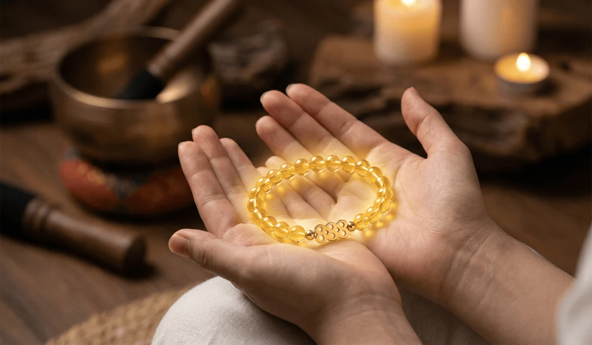 How to Personalize and Activate Your Angel Number Bracelet for Manifestation 2 - Buddha Bodhis A person performing an intention-setting ritual to activate an 888 angel number bracelet for abundance.