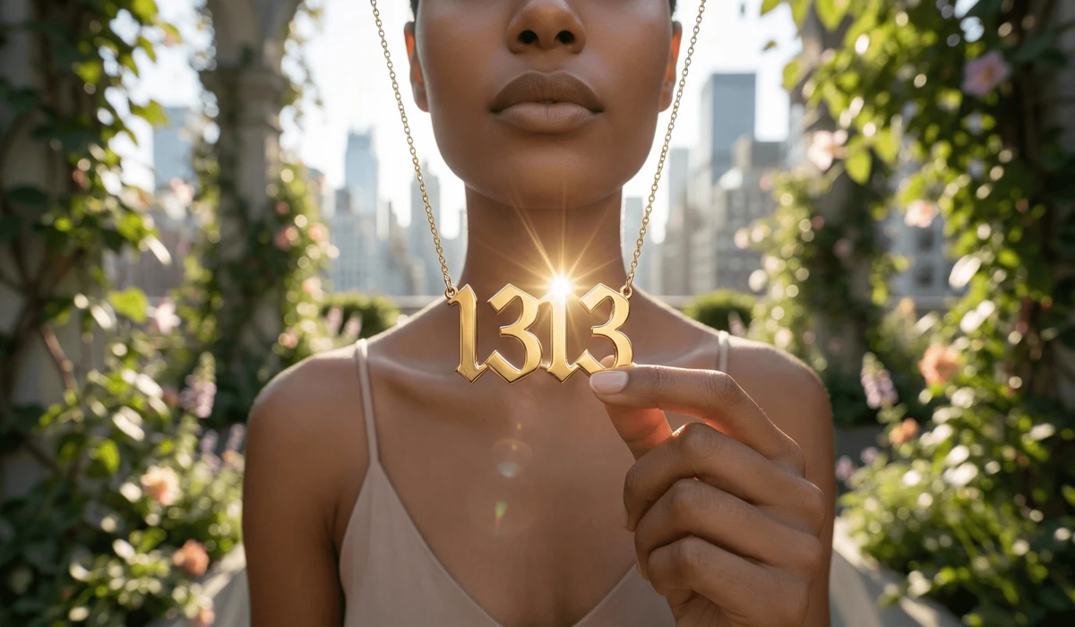 The Spiritual Meaning of Angel Number 1313: Embracing New Beginnings and Growth 2 - Buddha Bodhis Close-up of a stylish 1313 angel number necklace, highlighting its use as a spiritual talisman in modern life.