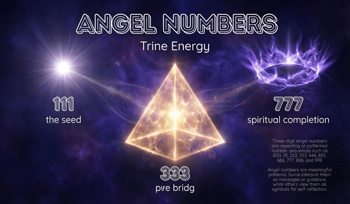 Why You Keep Seeing 111, 333, and 777: Spiritual Meanings and Messages 1 - Buddha Bodhis Abstract spiritual visualization of angel numbers 111, 333, and 777 as geometric light structures in space.