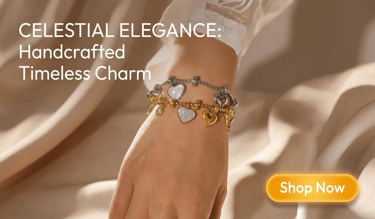 Why Am I Seeing Angel Numbers Everywhere? Understanding the Meaning of Synchronicities 3 - Buddha Bodhis Celestial Charm Titanium Steel Bracelet with handcrafted gold and silver heart charms, luxury e-commerce blog illustration featuring a Shop Now button and elegant jewelry styling.
