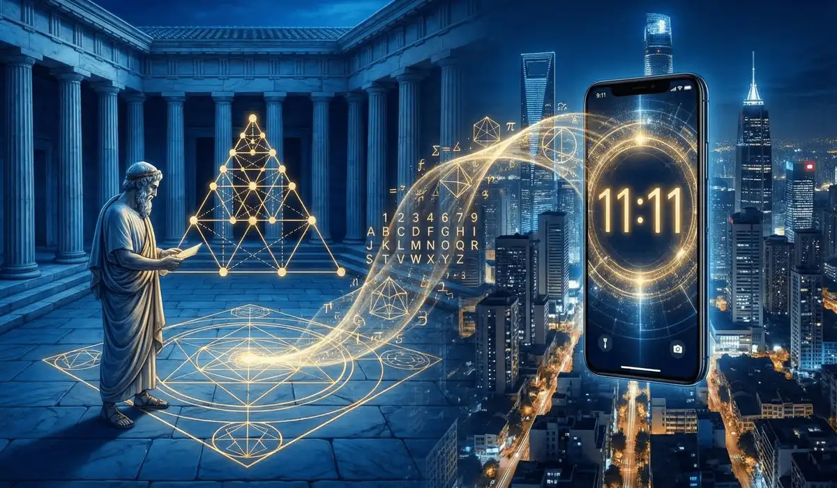A Spiritual Guide to Angel Numbers for Love, Soulmates, and Relationships 2 - Buddha Bodhis Visual representation of the evolution of numerology from ancient Pythagorean philosophy to the modern 11:11 digital phenomenon.