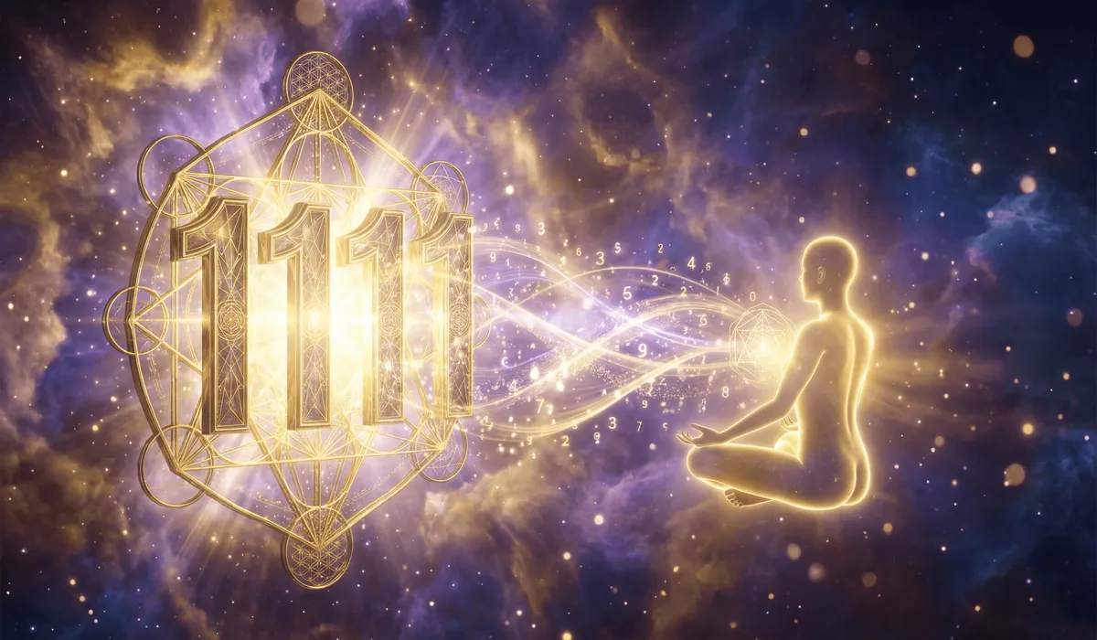 Angel Numbers for Healing: Divine Signs of Recovery and Spiritual Peace - Buddha Bodhis Ethereal 1111 angel number portal in a cosmic nebula representing celestial synchronicity and divine healing energy.