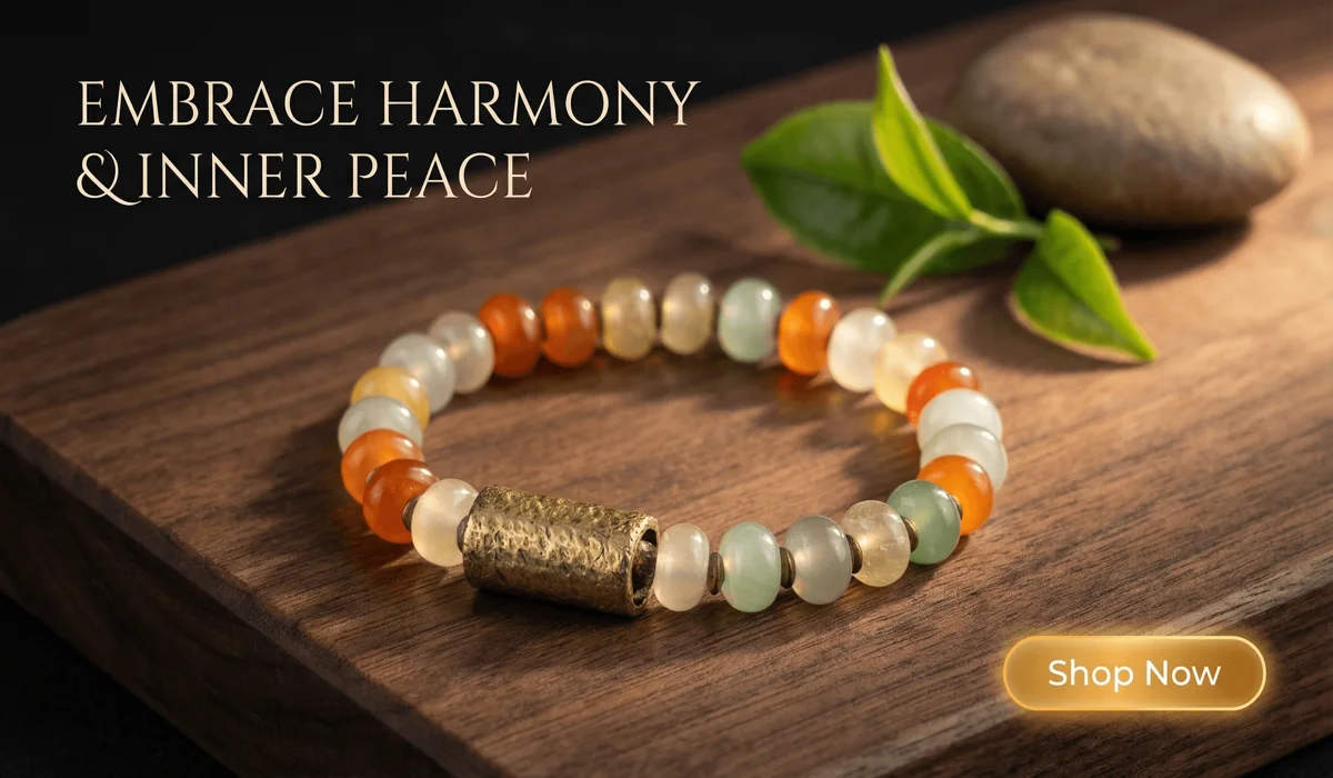 Angel Numbers for Healing: Divine Signs of Recovery and Spiritual Peace 4 - Buddha Bodhis 7 Chakra Multi-Color Agate Bracelet for Emotional Balance and Harmony - High-end healing jewelry on dark wood background with Shop Now button