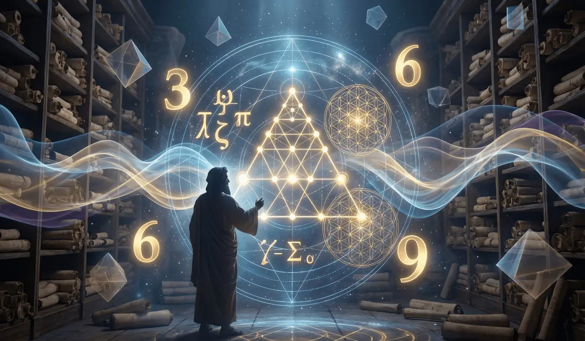How Angel Numbers Signal Divine Protection and Guidance on Your Journey - Buddha Bodhis Mystical cosmic library illustration representing the Pythagorean and ancient origins of angel numbers and sacred geometry.
