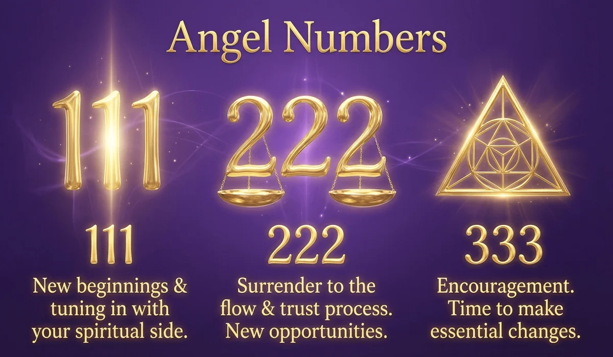 Angel Numbers and Oracles: A Guide to Their Meanings and Spiritual Messages 1 - Buddha Bodhis Visualizing the spiritual meaning of angel numbers 111, 222, and 333 through sacred geometric light and golden symbols.