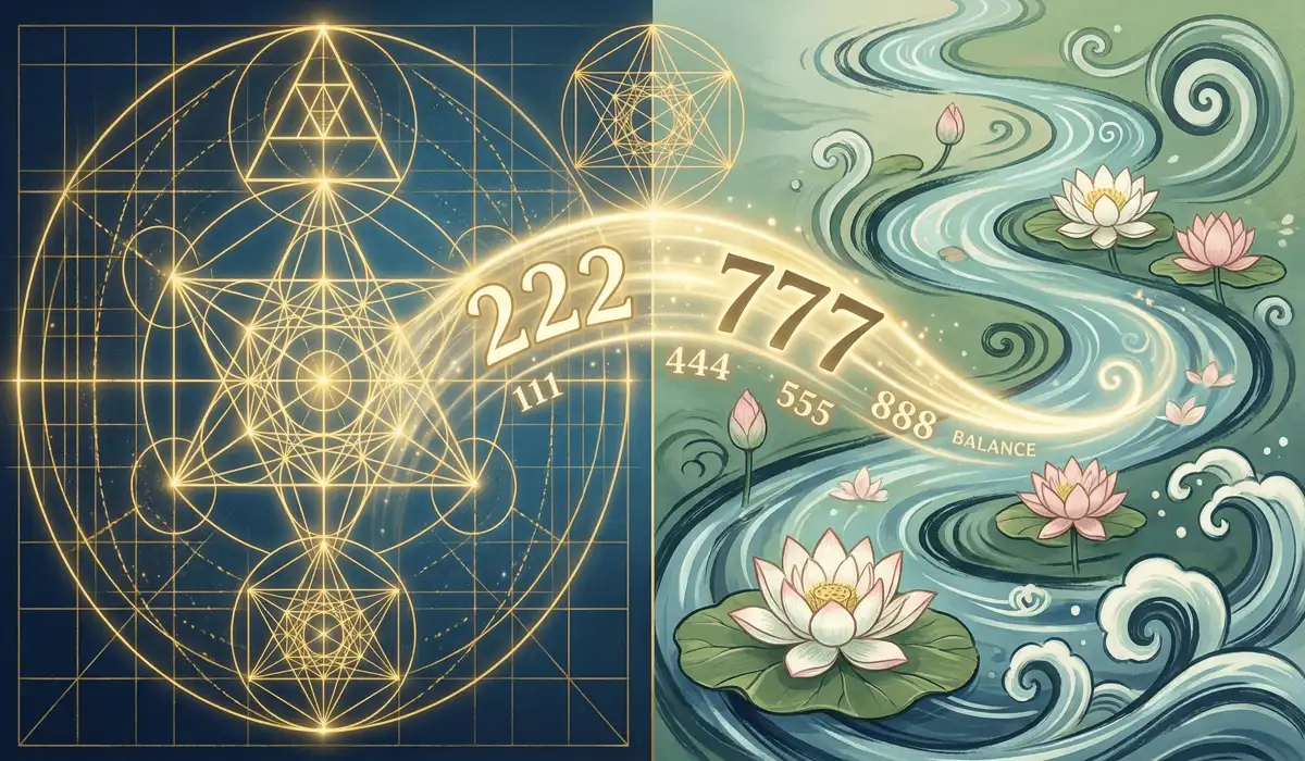 Why You Keep Seeing Multiple Different Angel Numbers and What It Means for Your Journey 2 - Buddha Bodhis A comparison of Western numerology and Eastern mysticism through the lens of recurring angel numbers and spiritual flow.