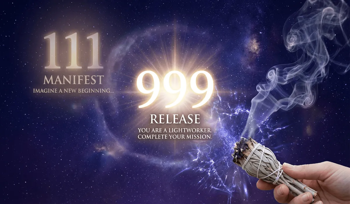 What to Do When You See Angel Numbers: A Guide to Receiving Divine Messages 4 - Buddha Bodhis Conceptual image of an angel number shift from 111 to 999 with a spiritual cleansing ritual to remove energetic blocks.