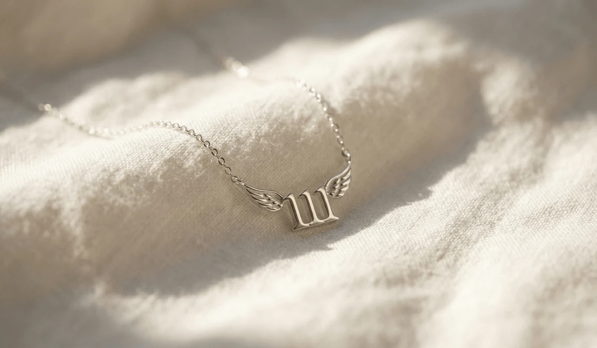The Minimalist Silver Angel Number Collection: Meaningful Jewelry for Spiritual Growth - Buddha Bodhis Minimalist 925 sterling silver 111 angel number necklace on white linen representing spiritual growth and new beginnings.