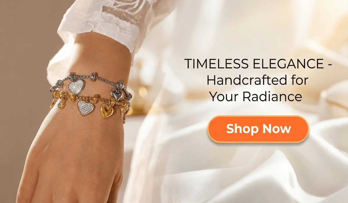 Angel Numbers vs. Tarot: Understanding the Differences in Spiritual Guidance 3 - Buddha Bodhis Handcrafted Celestial Charm Titanium Steel Bracelet with layered gold and silver heart charms, luxury jewelry blog illustration with Shop Now button