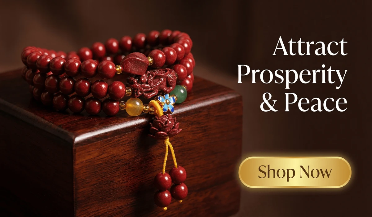 Blooming in the Dark: The Spiritual Symbolism of Growth Through Hardship 3 - Buddha Bodhis Handcrafted Natural Red Cinnabar Mala Bracelet with Pixiu and Lotus charms, symbolizing wealth and rebirth, displayed in a luxury Zen-style setting.