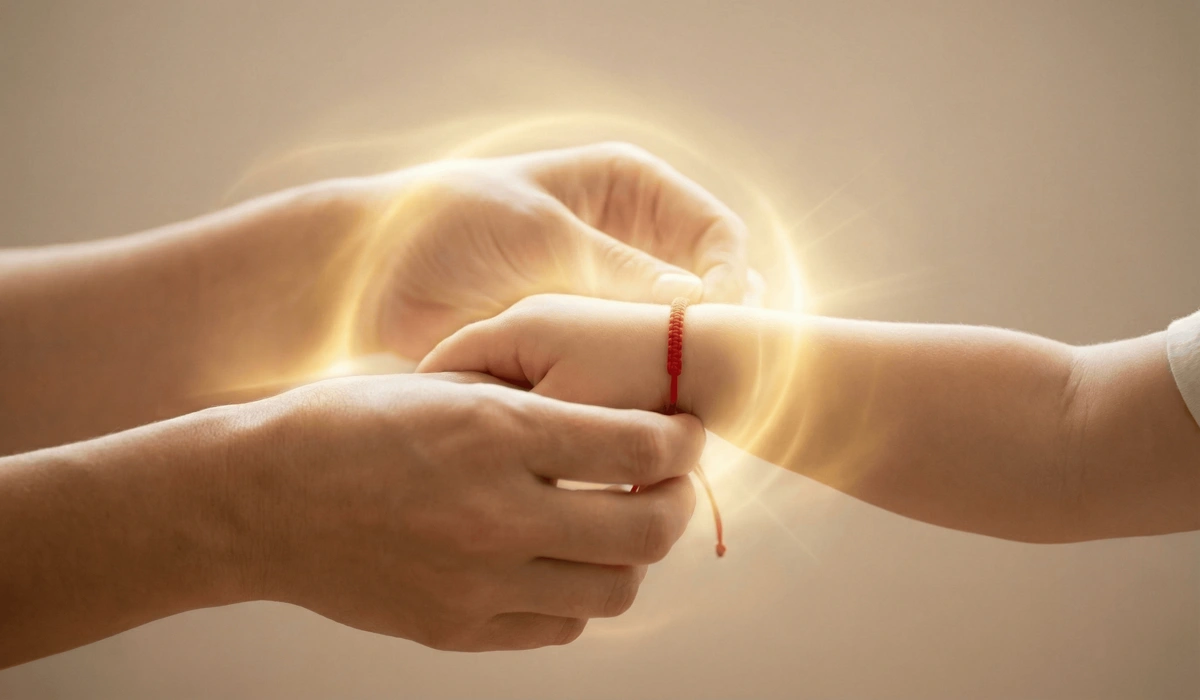 Which Wrist Should a Child Wear a Protection Bracelet On? Left vs. Right Hand Meaning 2 - Buddha Bodhis A parent performing a blessing ritual by placing a protection bracelet on their child's wrist with focused intention.