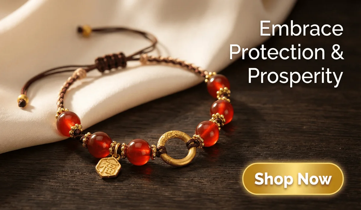 Red String Bracelets for Children: Meaning, Safety, and Traditions of Protection 3 - Buddha Bodhis Handcrafted Red Agate Red String Bracelet with Gold Fu Fortune Charm for 2026 Protection and Prosperity