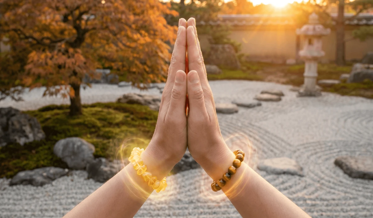 Feng Shui Bracelet Guide: Choosing Between Protection and Wealth Benefits 2 - Buddha Bodhis Illustration of wearing a wealth bracelet on the left hand and a protection bracelet on the right hand according to Feng Shui logic.