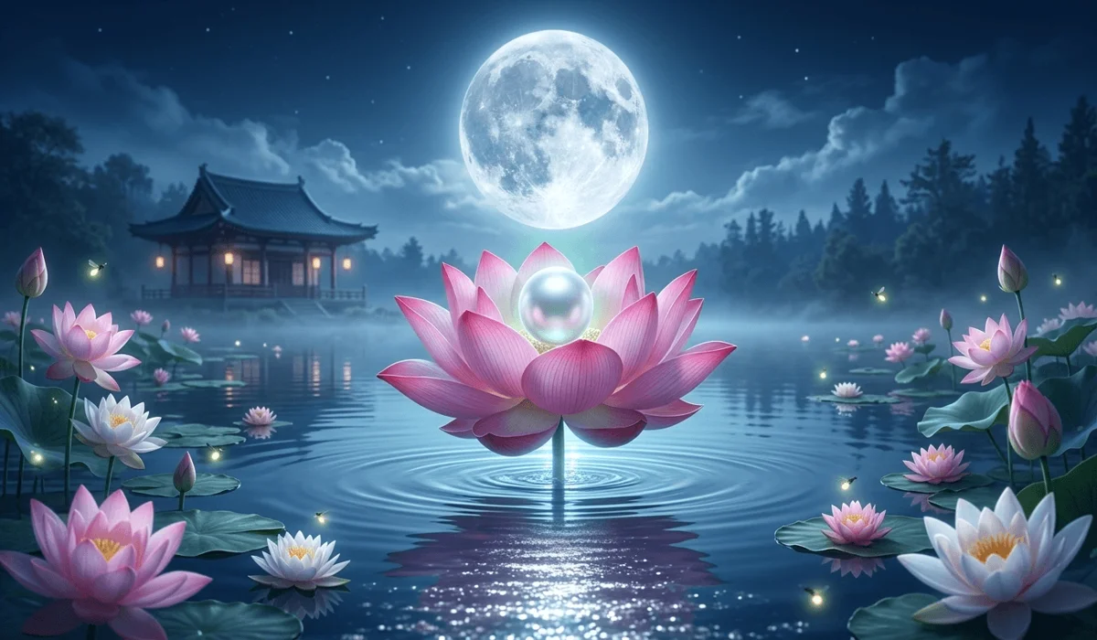 How to Tell if Pearls Are Real: A Practical Guide to Identification and the Tooth Test 1 - Buddha Bodhis Spiritual illustration of a pearl symbolizing lunar energy, purity, and emotional healing under a full moon.