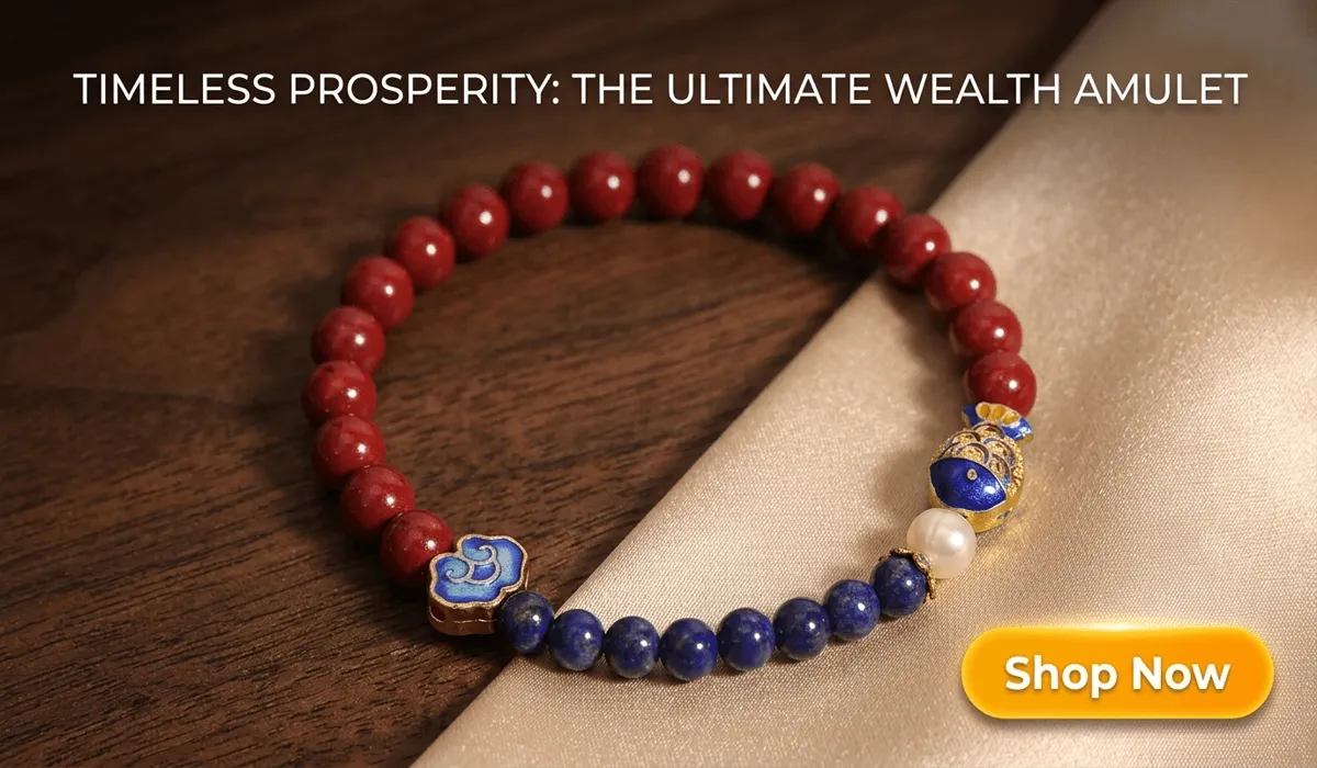 The Spiritual Meaning of Two Koi Fish: Symbolism of Harmony, Love, and Yin Yang 3 - Buddha Bodhis Handcrafted Natural Red Cinnabar and Lapis Lazuli Bracelet with Golden Koi Fish Charm, a luxury wealth and success amulet for feng shui and style.