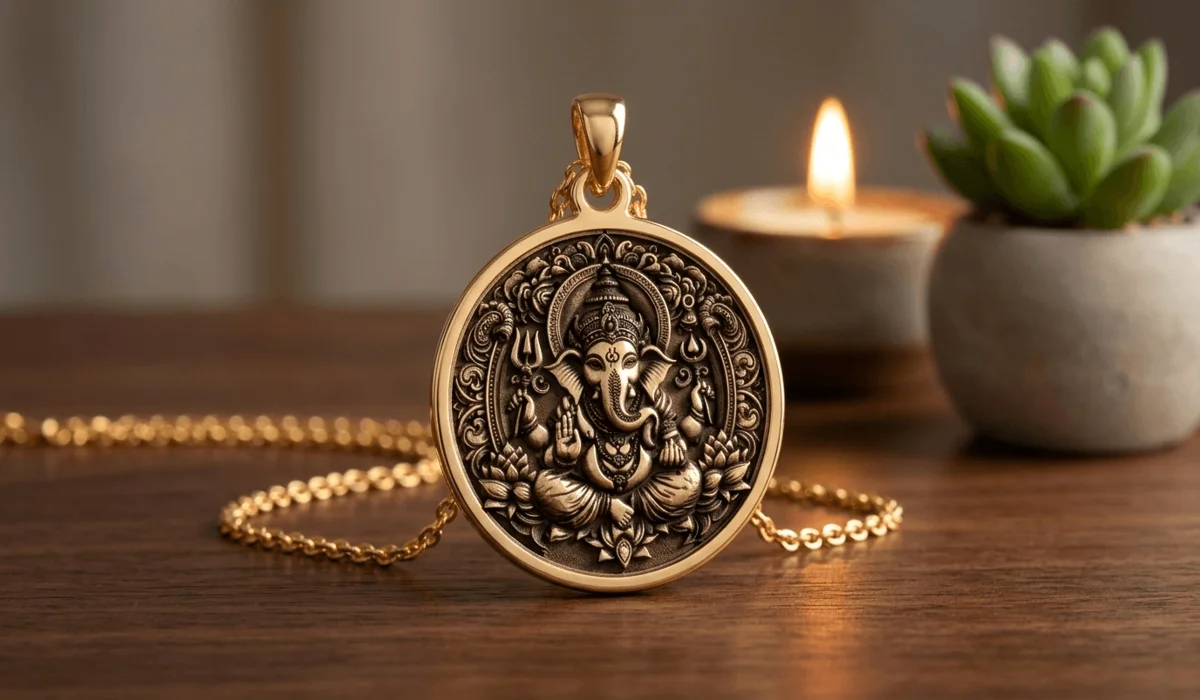 The Spiritual Benefits of Wearing a Ganesha Pendant for Success and Prosperity - Buddha Bodhis Intricate gold Ganesha pendant for success and prosperity showing detailed elephant head iconography.